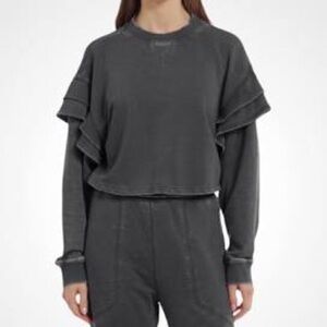 7 For All Mankind Ruffled Shoulder Crop Sweatshirt Sz. S Gray Raw Seams Casual